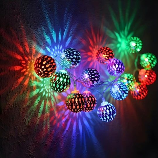 Moroccan Gold Globe LED String Lights | Battery Fairy Garland for Wedding, Home & Ramadan Decor