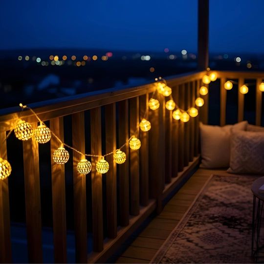 Moroccan Gold Globe LED String Lights | Battery Fairy Garland for Wedding, Home & Ramadan Decor