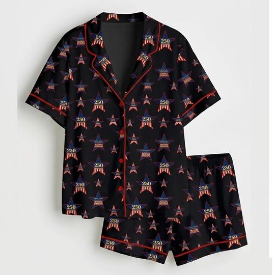 USA 250th Anniversary Pajama Set 1776 - 2026  Patriotic Stars Sleepwear Lounge Women