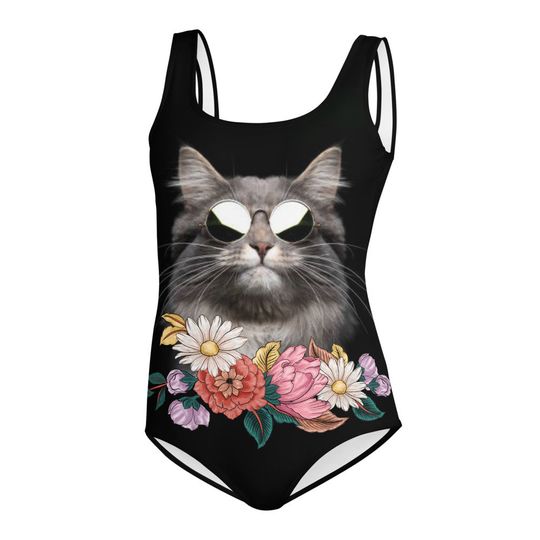 Cool Cat Floral Girls One-piece Swimsuits