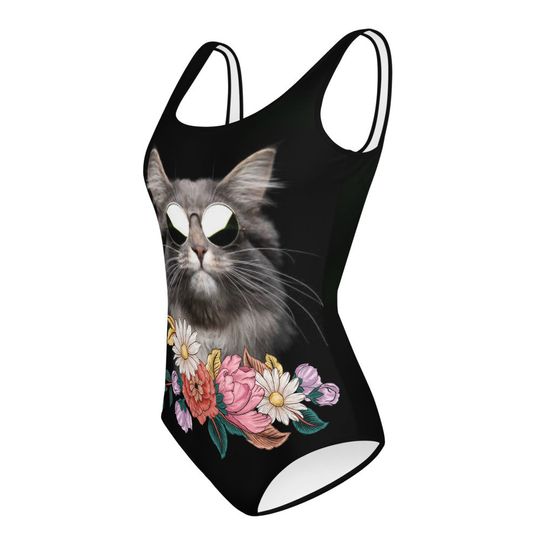 Cool Cat Floral Girls One-piece Swimsuits