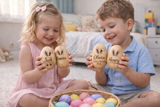 Personalized Wooden Easter Egg, Custom Name Easter Egg, Easter Basket Filler, Kids Easter gift, Engraved Bunny Egg, Easter Toy