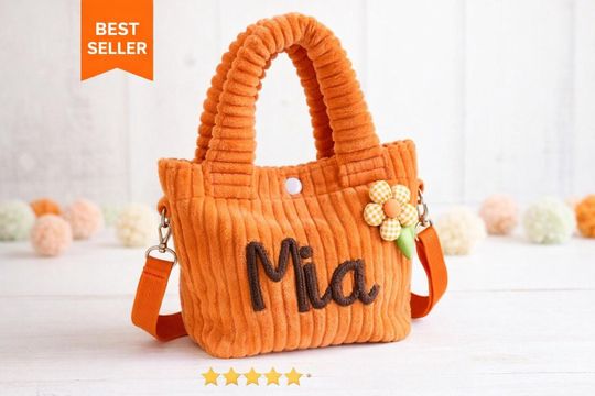 Custom Name Corduroy Crossbody, Embroidered Kids Shoulder Bag