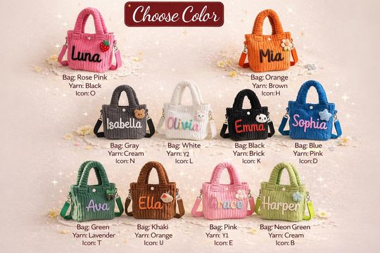Custom Name Corduroy Crossbody, Embroidered Kids Shoulder Bag