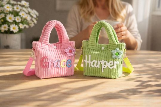 Custom Name Corduroy Crossbody, Embroidered Kids Shoulder Bag