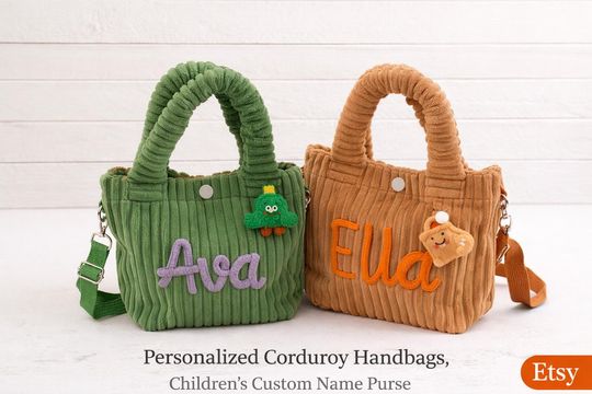 Custom Name Corduroy Crossbody, Embroidered Kids Shoulder Bag