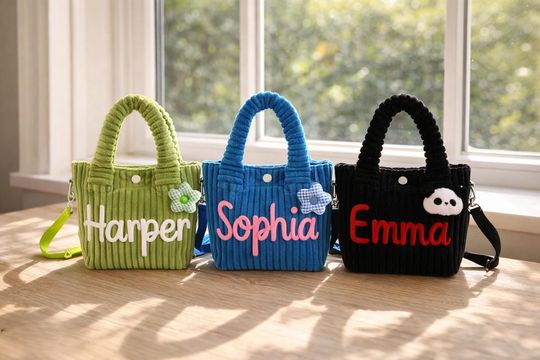 Custom Name Corduroy Crossbody, Embroidered Kids Shoulder Bag