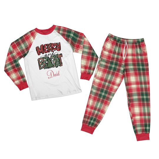 Personalized Christmas Disney Monogrammed Pjs, Funny Xmas Plaid Pjs, Custom Name Xmas