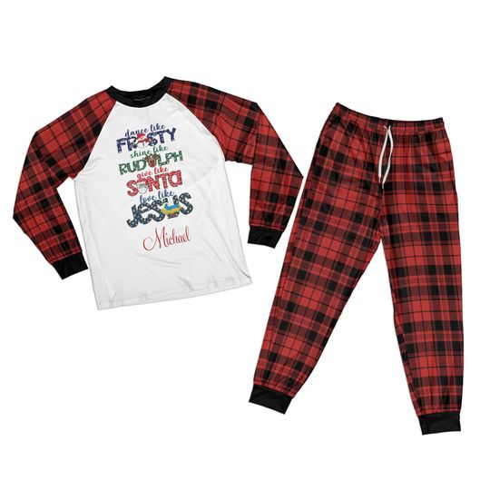 Personalized Christmas Disney Monogrammed Pjs, Funny Xmas Plaid Pjs, Custom Name Xmas