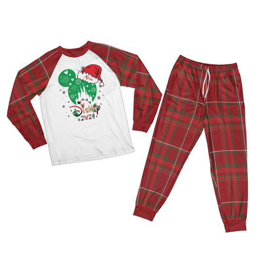 Personalized Christmas Disney Monogrammed Pjs, Funny Xmas Plaid Pjs, Custom Name Xmas