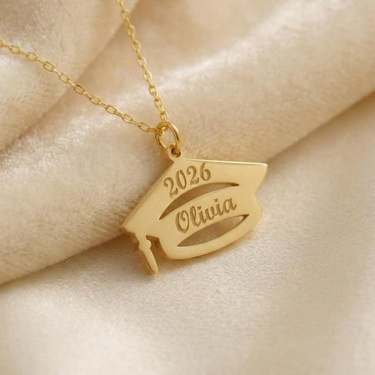 Graduation Cap Necklace Personalized Name Jewelry Class Year Pendant Bachelor Cap Necklace Dainty Graduation Gift