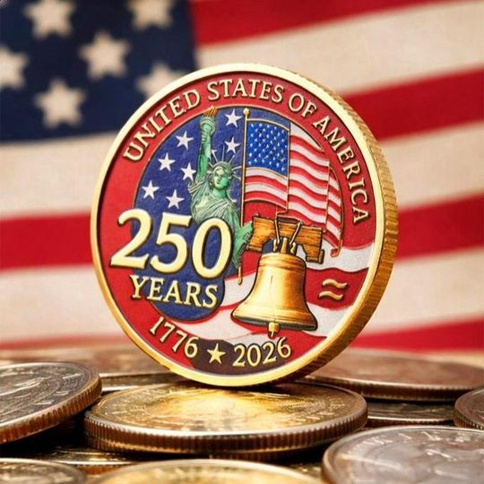 US 250th Anniversary Commemorative Coin, 1776-2026 Semiquincentennial Challenge Coin, Patriotic American History Gift