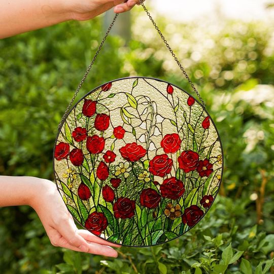 Red Rose Suncatcher for Mom, Mothers Day Gift, Floral Window Hanging, Gift for Mother from Daughter or Son