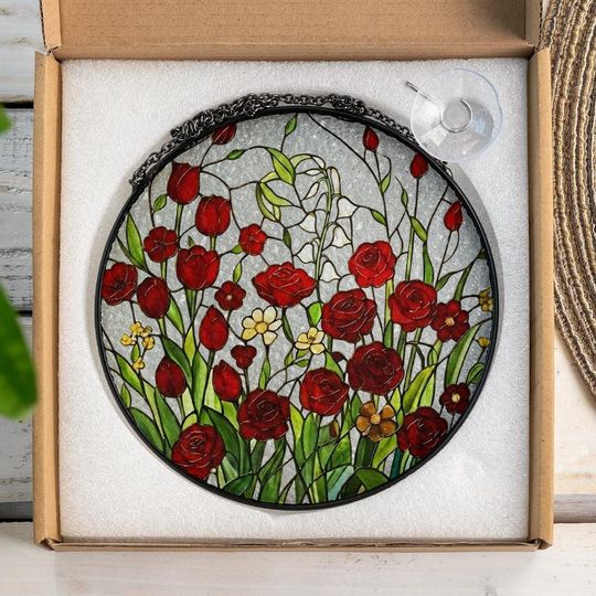 Red Rose Suncatcher for Mom, Mothers Day Gift, Floral Window Hanging, Gift for Mother from Daughter or Son