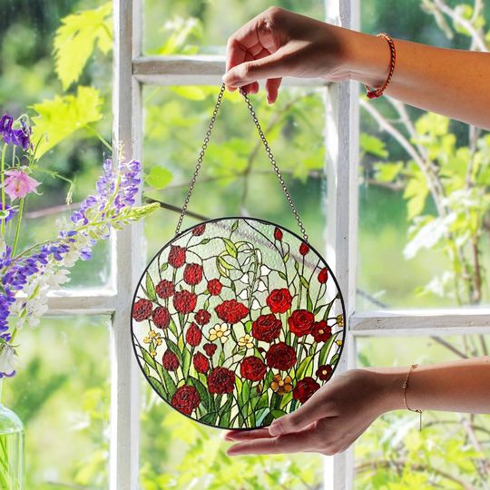 Red Rose Suncatcher for Mom, Mothers Day Gift, Floral Window Hanging, Gift for Mother from Daughter or Son