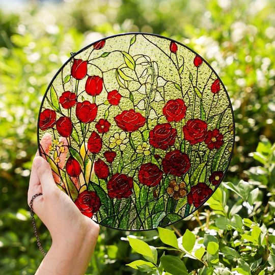 Red Rose Suncatcher for Mom, Mothers Day Gift, Floral Window Hanging, Gift for Mother from Daughter or Son