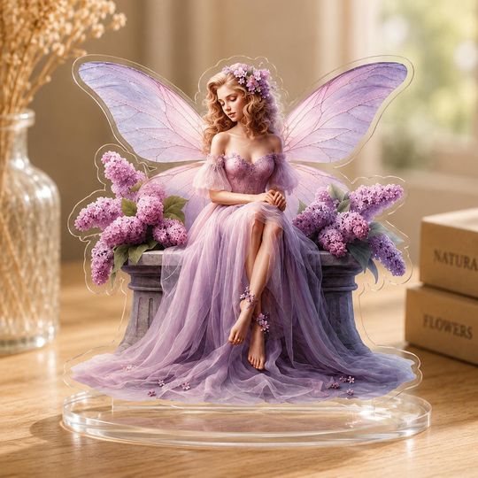 Purple Fairy Acrylic Standee, Fantasy Fairy Desk Decor, 2D Acrylic Fairy Figure, Enchanted Room Decor Gift, Fairy Lover Collectible