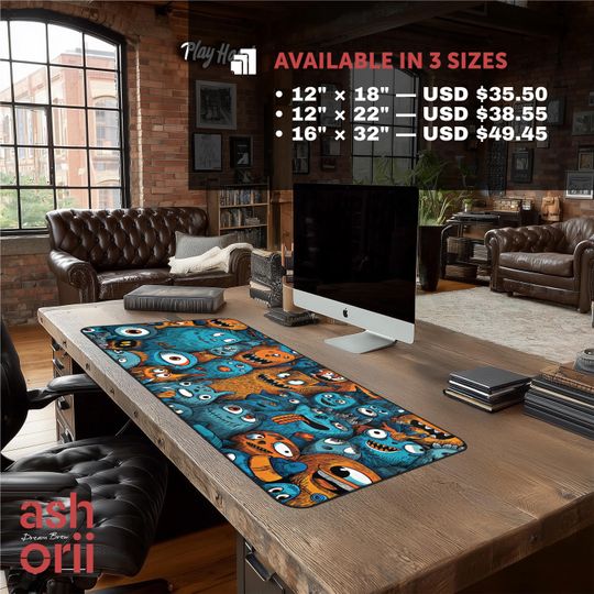 Funny Monster Desk Mat - Quirky Cartoon Gaming Desk Pad