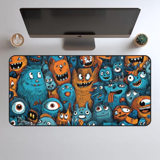 Funny Monster Desk Mat - Quirky Cartoon Gaming Desk Pad