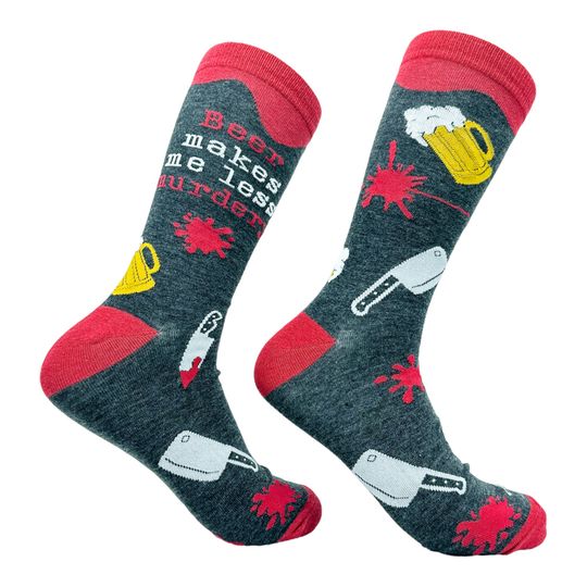 Beer Makes Me Less Murdery Socks, Funny Drinking Socks