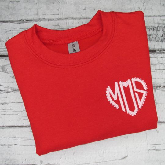 Valentine's Day Sweatshirt Kids - Heart Monogram Crewneck - Embroidered Valentine Sweatshirt -  Crewneck - Monogrammed Sweater