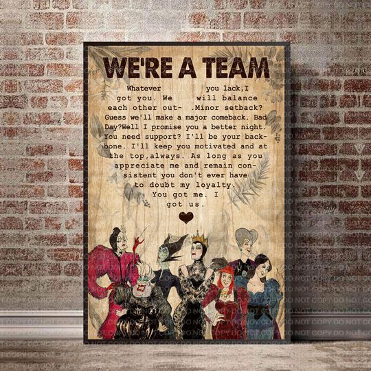 Disney Villains We're A Team Disney Villains Poster