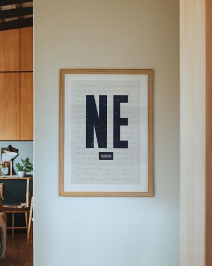 New England Patriots Wall Art | Vintage NE Print | Iconic Patriots Words & Phrases Typography Design | Navy Blue Football Decor