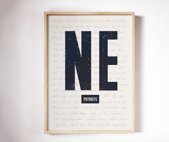 New England Patriots Wall Art | Vintage NE Print | Iconic Patriots Words & Phrases Typography Design | Navy Blue Football Decor