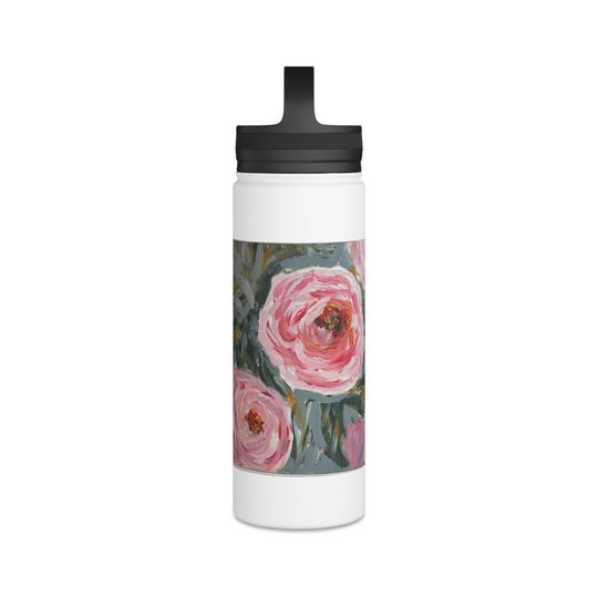 Peonies, Stainless Steel Water Bottle, Handle Lid