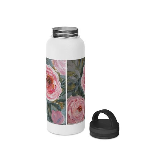 Peonies, Stainless Steel Water Bottle, Handle Lid
