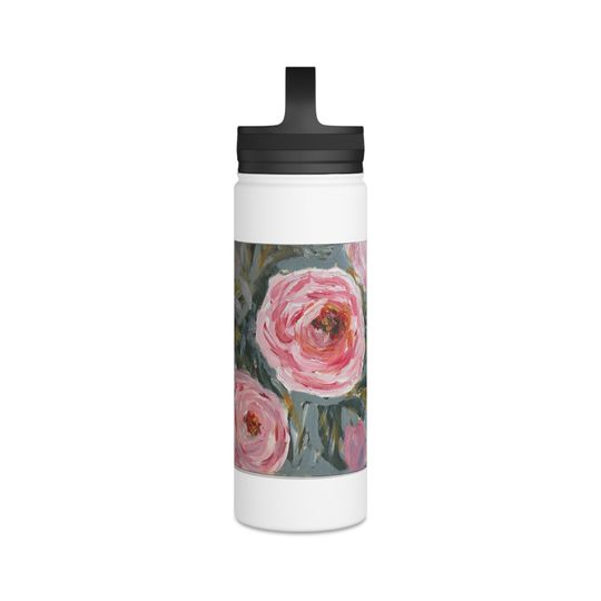 Peonies, Stainless Steel Water Bottle, Handle Lid