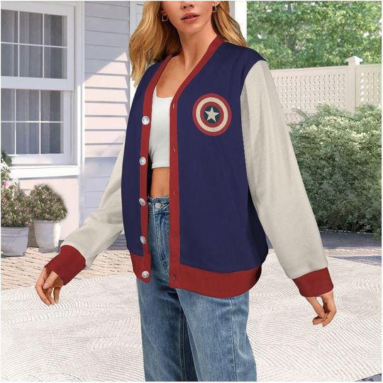 Captain America Cardigan | Steve Rogers Sweater | Marvel Inspired Button Up | Fandom Gift