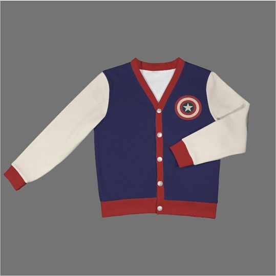 Captain America Cardigan | Steve Rogers Sweater | Marvel Inspired Button Up | Fandom Gift