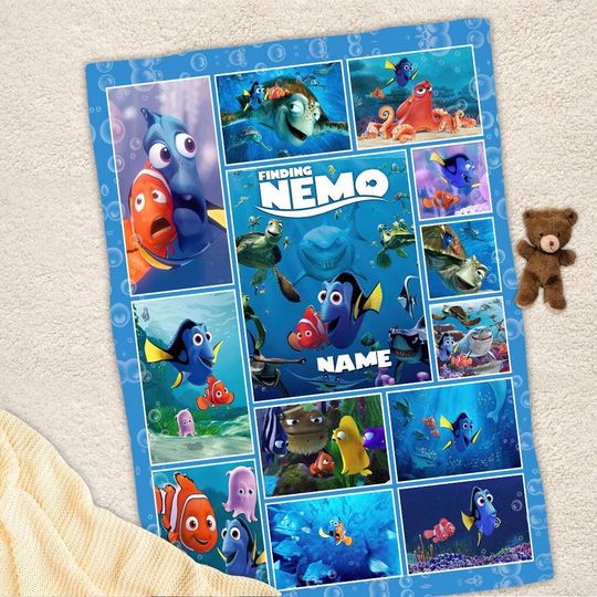 Customized Name Finding Nemo Blanket, Baby Fish Fleece Mink Sherpa Blanket