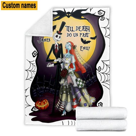 Custom Name Jack Skellington Fleece Blanket | Halloween Gift | Horror Blanket