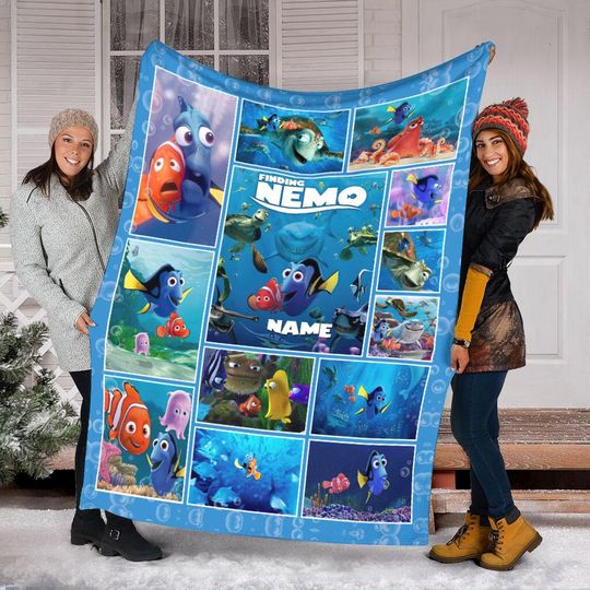 Customized Name Finding Nemo Blanket, Baby Fish Fleece Mink Sherpa Blanket