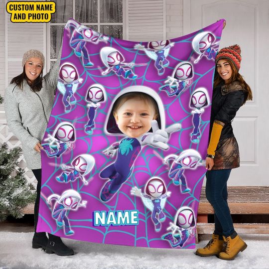 Personalized Photo Blanket, Custom Name Spider Gwen Blanket, Ghost Spider Blanket