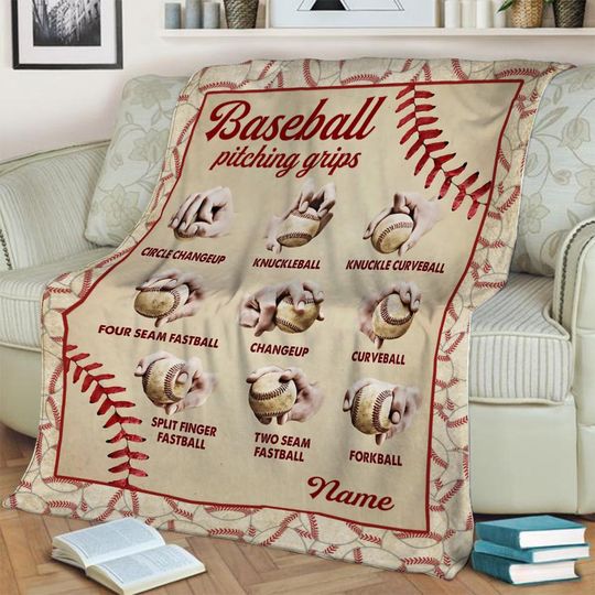 Baseball Pitching Grips Blanket, Personalized Baseball Blanket