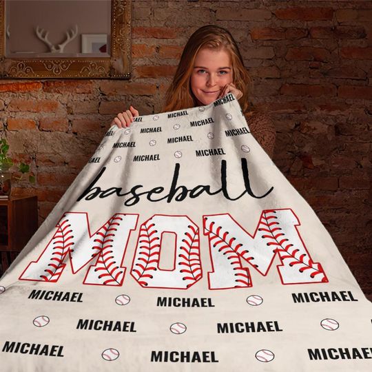 Customized Baseball Mom Blanket, Custom Name Baseball Player Blanket, Sport Blanket