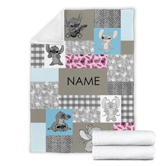Vintage Stitch & Angel Blanket, Custom Name Stitch Blanket
