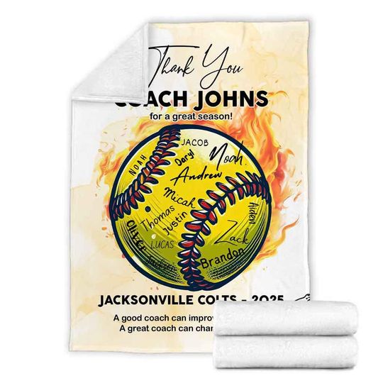 Personalized Softball Blanket For Coach, Custom Softball Team Member Blanket
