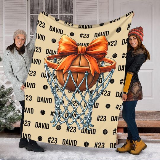 Personalized Basketball Mom Coquette Bow Blanket, Custom Name Basketball Player Blanket