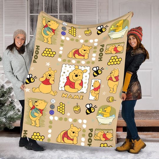 Personalized Name Winnie The Pooh Baby Blanket, Winnie Pooh Blanket