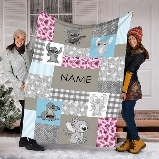 Vintage Stitch & Angel Blanket, Custom Name Stitch Blanket