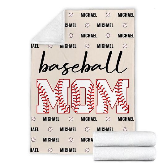 Customized Baseball Mom Blanket, Custom Name Baseball Player Blanket, Sport Blanket