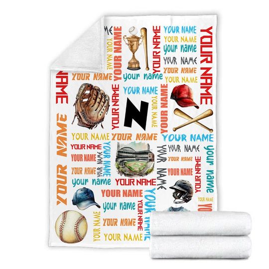 Customized Name Baseball Blanket, Baseball Blanket, Sport Lover Gift
