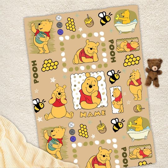 Personalized Name Winnie The Pooh Baby Blanket, Winnie Pooh Blanket