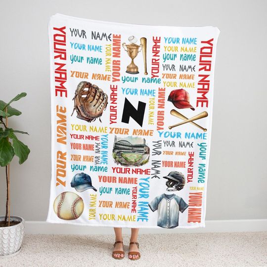 Customized Name Baseball Blanket, Baseball Blanket, Sport Lover Gift