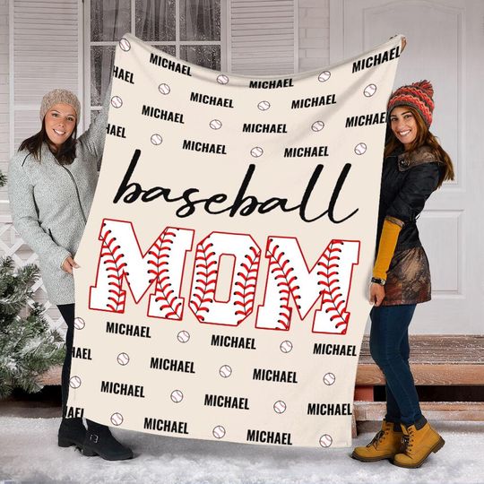 Customized Baseball Mom Blanket, Custom Name Baseball Player Blanket, Sport Blanket