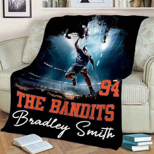 Personalized Photo Basketball Player Blanket, Custom Name & Number Basketball Blanket